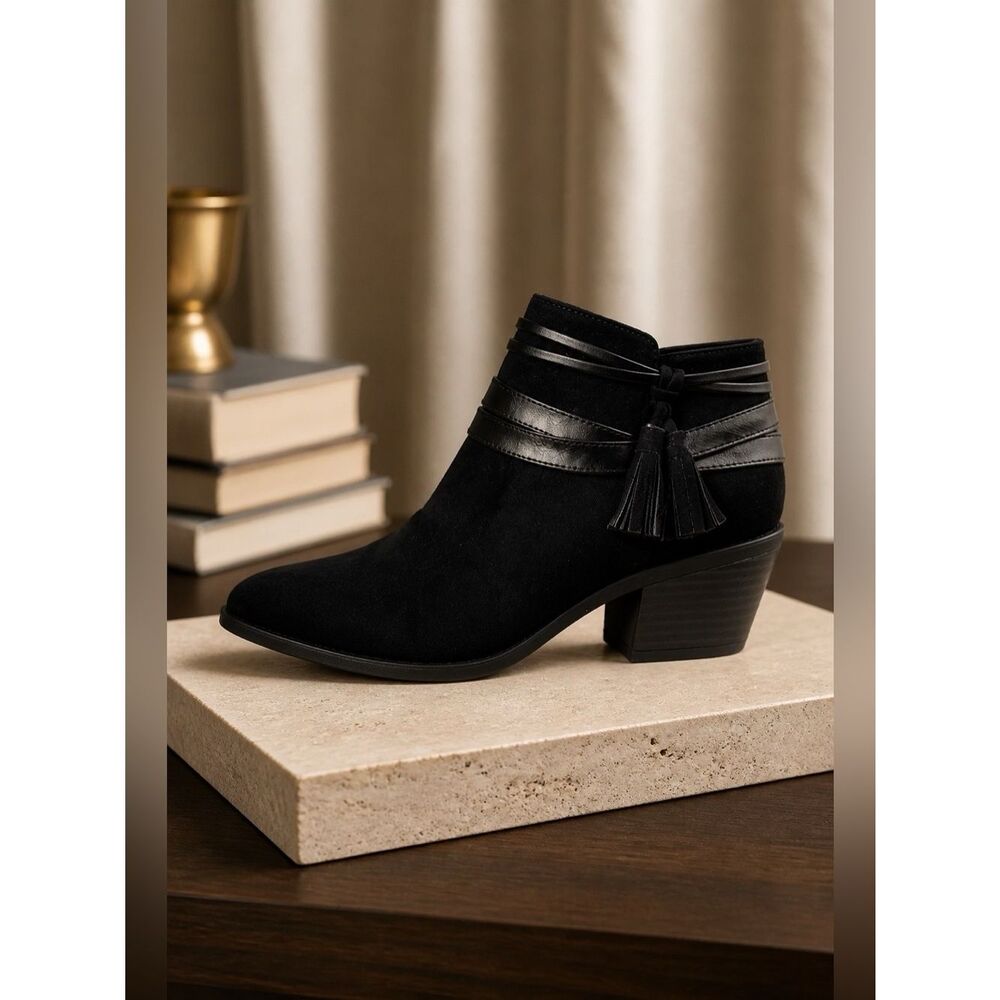 Life Stride Soft System Flex Back Suede Tassel Ankle Boots Size 9